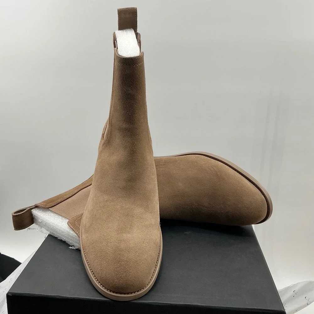 Saint Morta Mens Tan Suede Chelsea Boots Size 45 US 11 Brown Embossed Logo